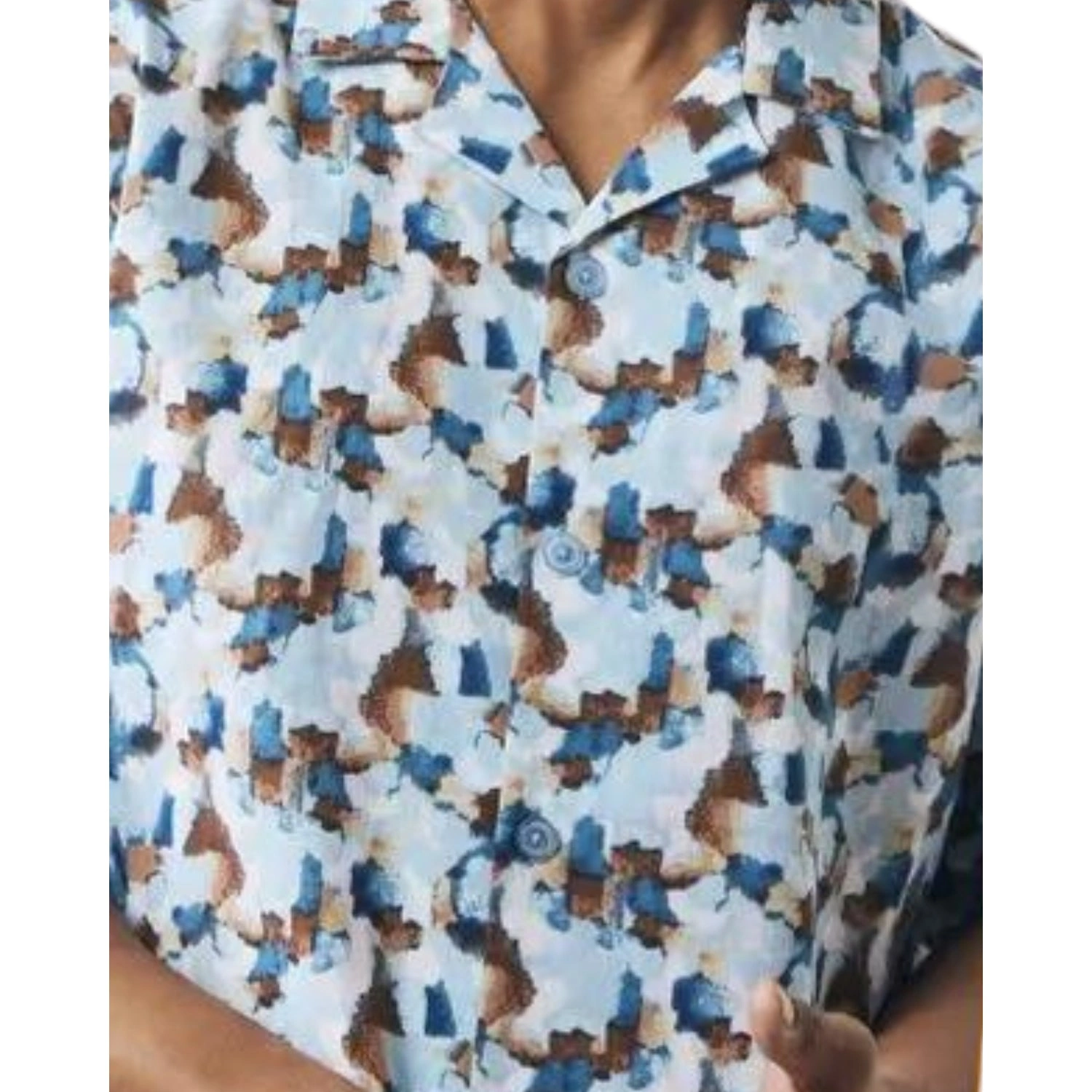 Blaues Aquarell auf Leinen: Dein Sommer-Statement. Abstrakter Knopf-Shirt-Traum für sonnige Tage.