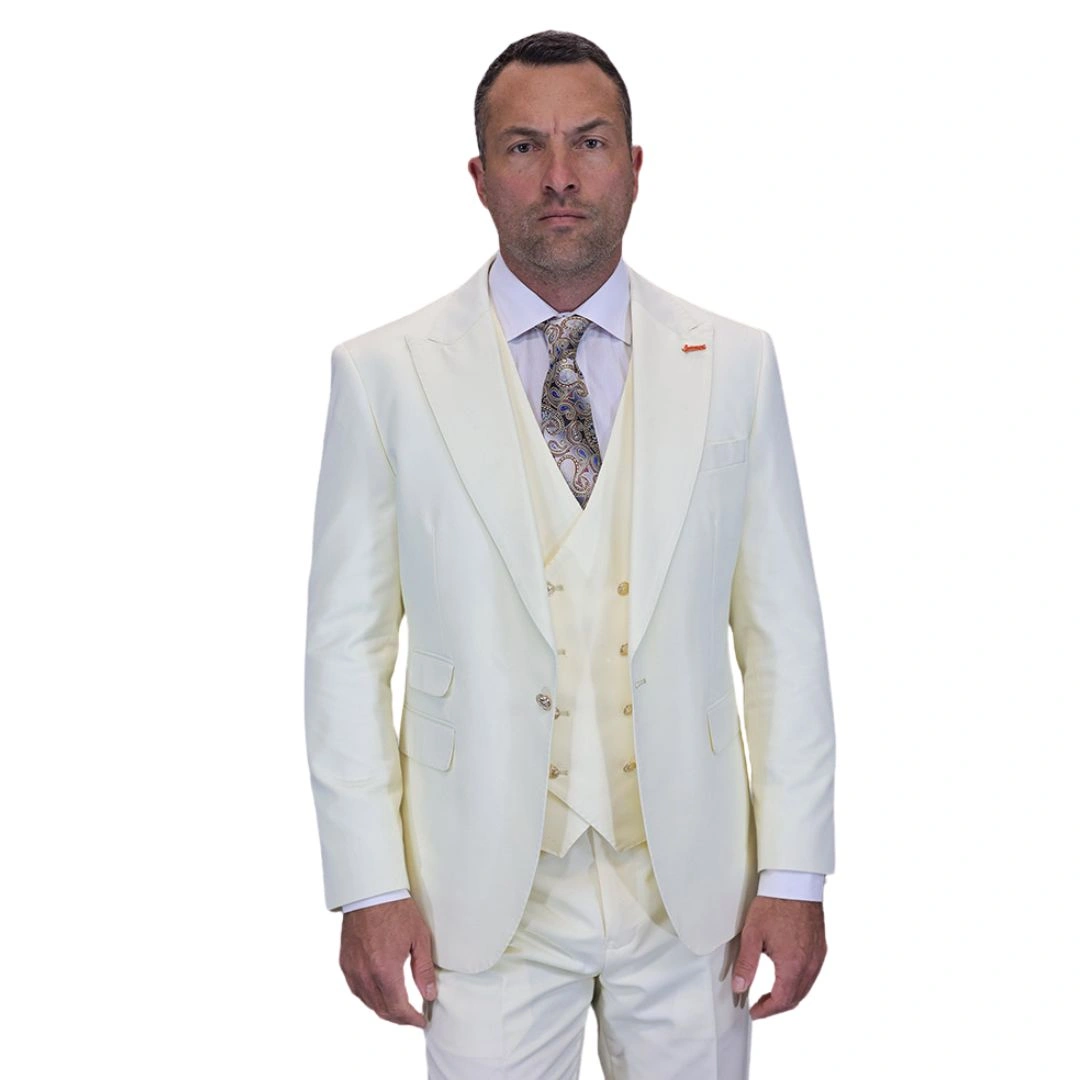 Aether Crest Kollektion: Eleganter Off-White Anzug für den modernen Mann – 3-teilig, perfekt passend.